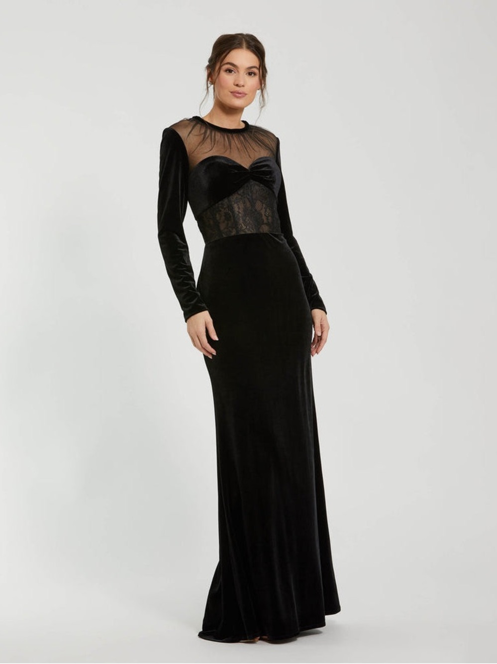 Mac Duggal Velvet Lace Cut Out Dress Gown Size 6 Black 20741 NWT $498 Wedding